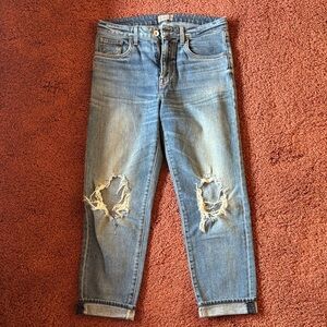 Women's High Rise Light Blue Distressed Ankle Jeans